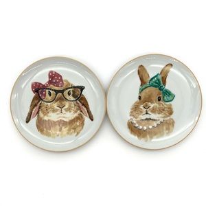 Two Pier 1 One Bunny Rabbit Dessert Salad Plates 8 Inches